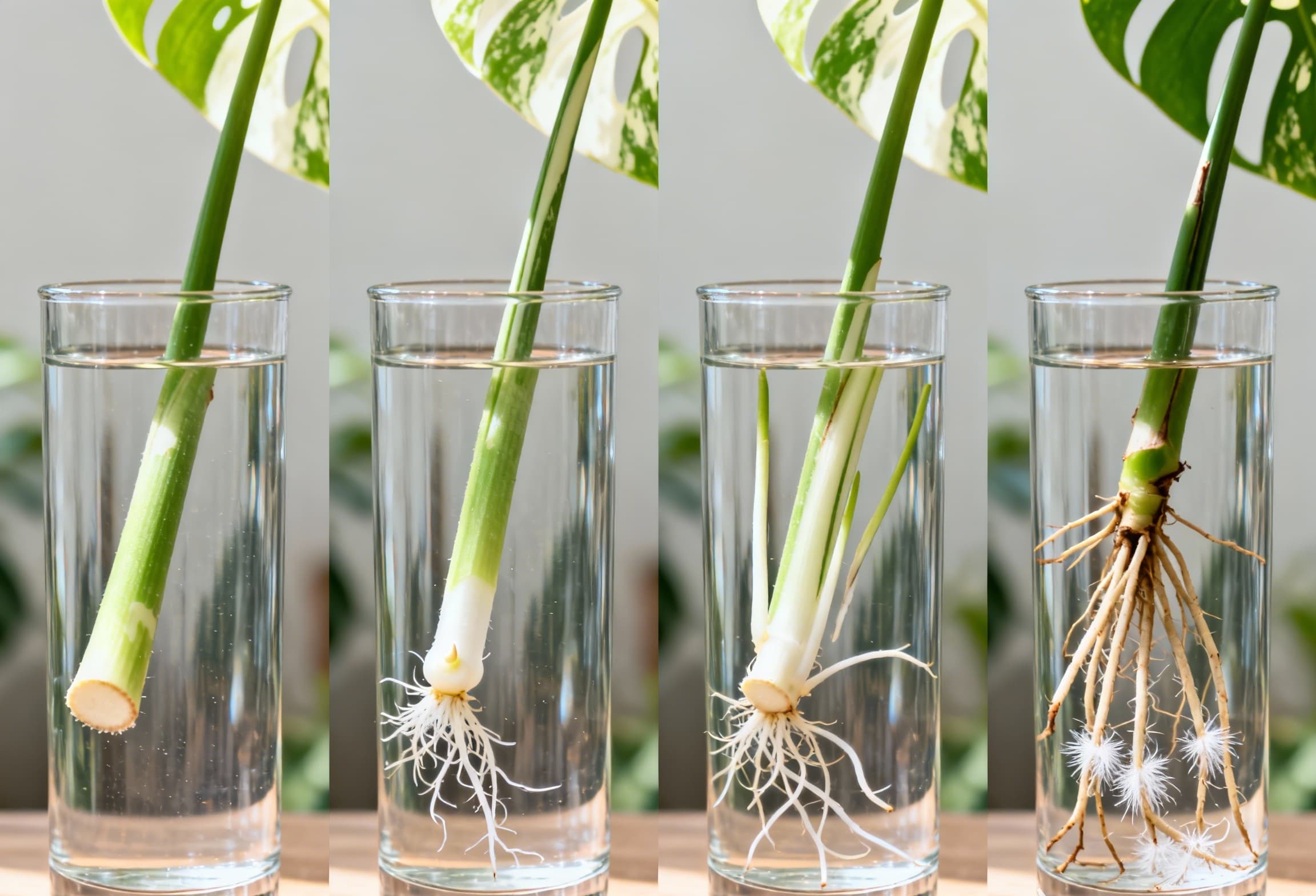 Water propagation timeline showing root development